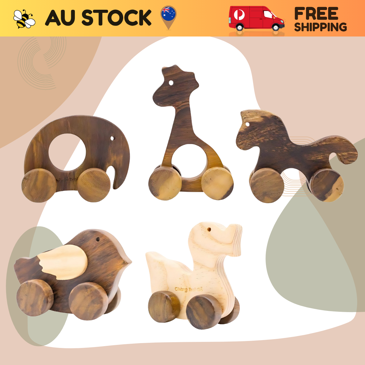 Wooden Animal Set (5 pcs) – Montessori Educational Toy (Age 2+)