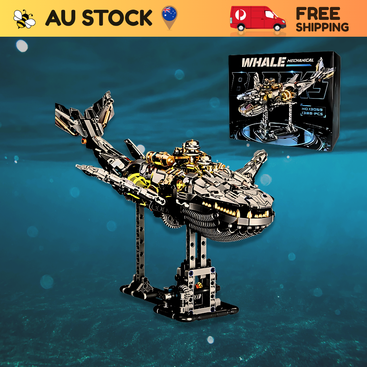 Mechanical Whale Model Kit with LED – STEM Building Toy (Age 6+)