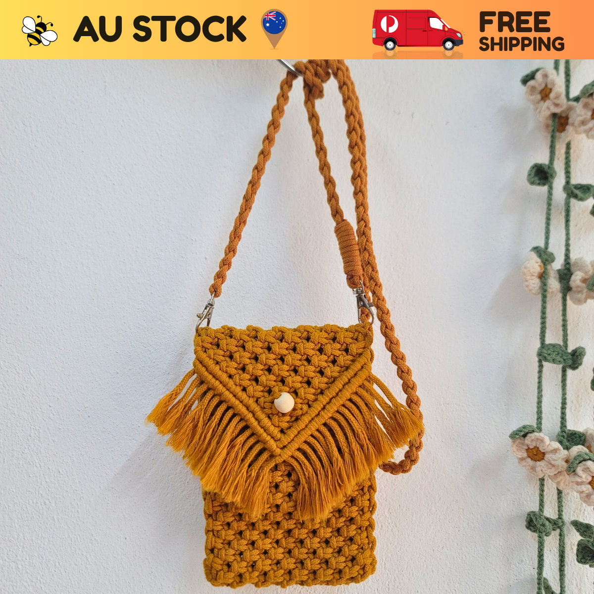 Macrame Crossbody Phone Bag – Handmade Fringe Flap | Fits Upto Pro Max Sizes
