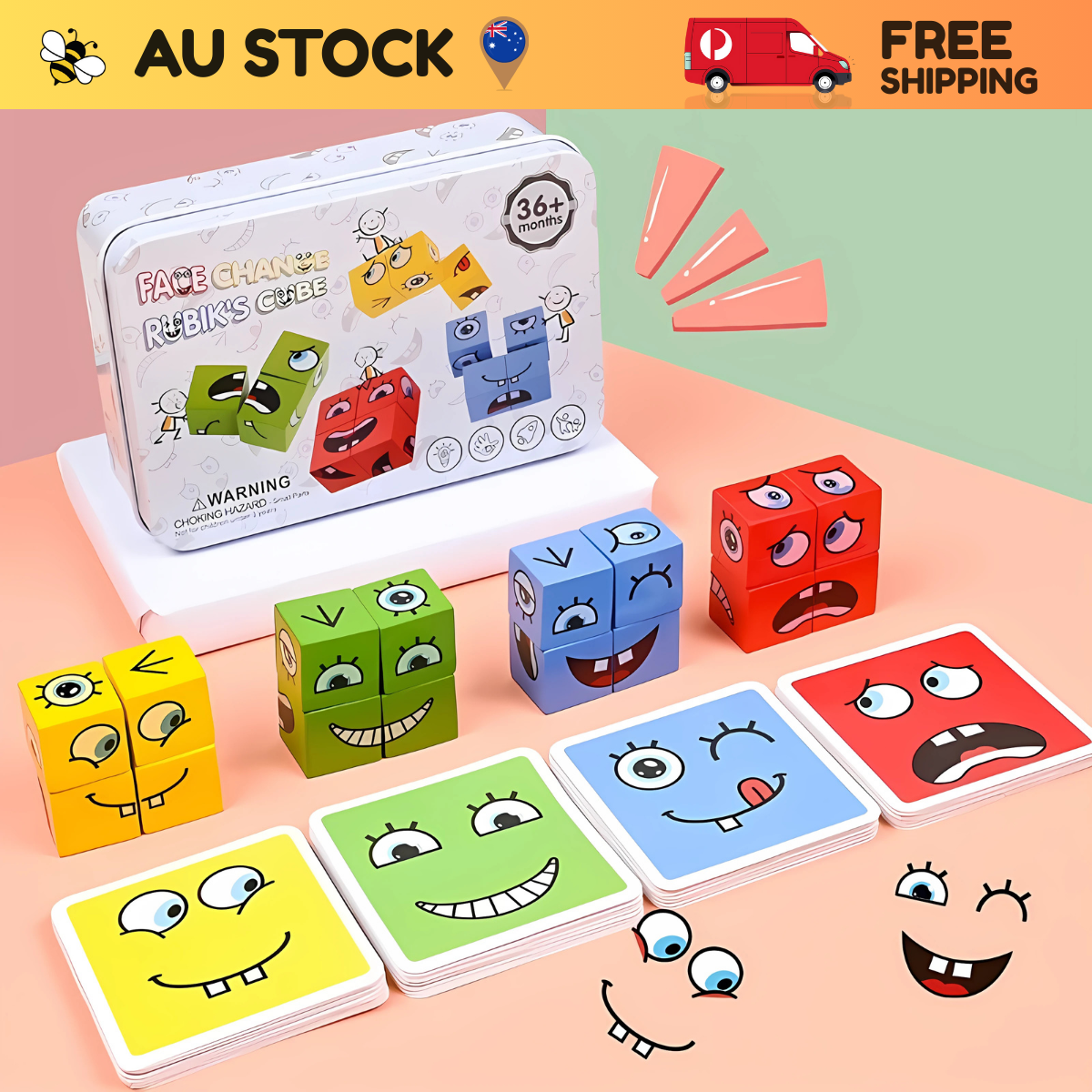 Face-Changing Wooden Cube Puzzle – Montessori Logic & Reaction Game for Kids (Age 3+)