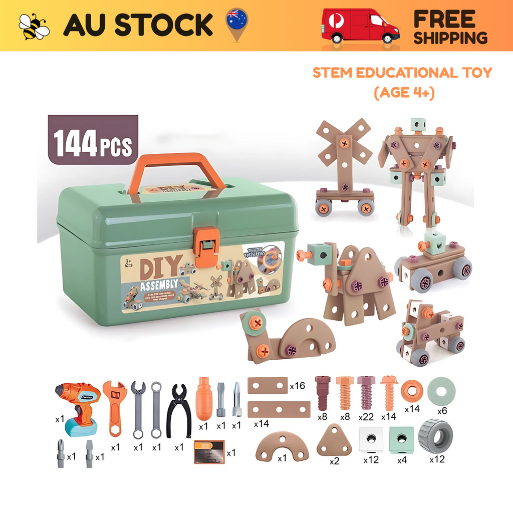 DIY Drill & Build Tool Set (144 pcs) – STEM Educational Toy (Age 4+)