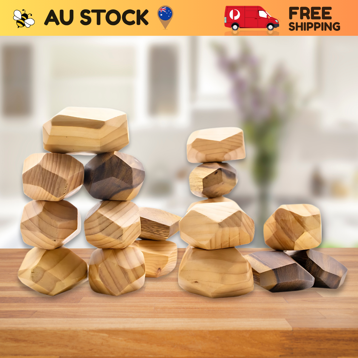 Tumi-Ishi Wooden Balancing Stones - 9 pcs – Montessori Educational Toy (Age 2+)