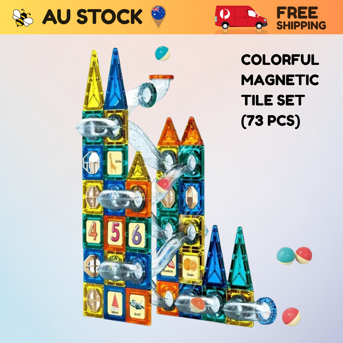 Colorful Magnetic Tile Set (73 pcs) – STEM Educational Toy (Age 3+)