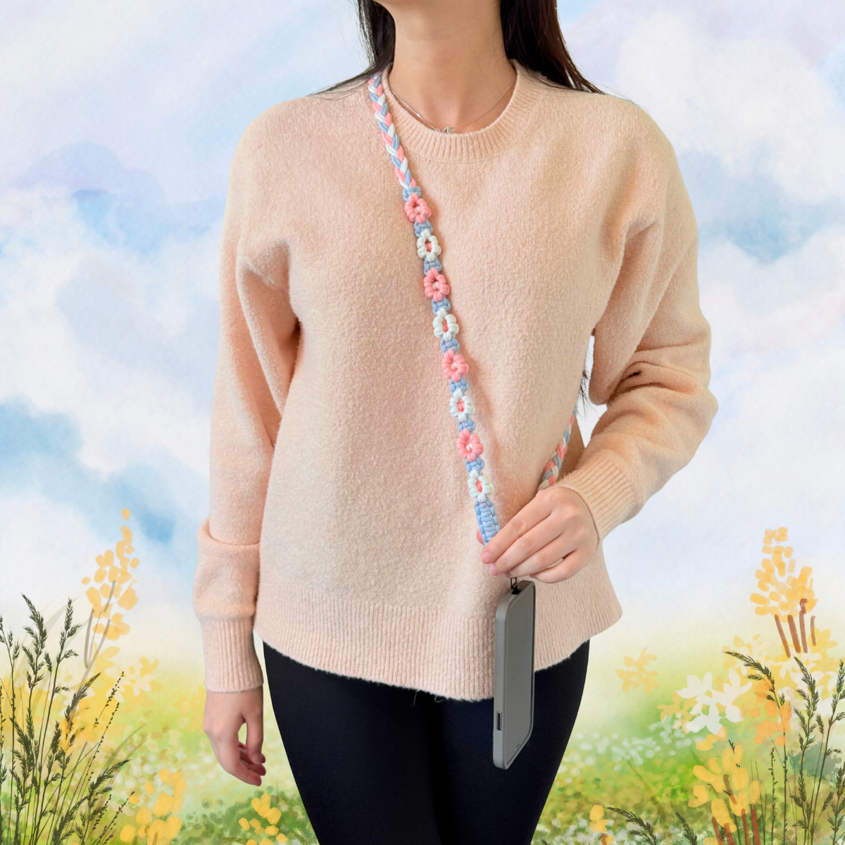 Flower Braided Universial Phone Lanyard – Handmade Cotton Strap | 5 Colour Options