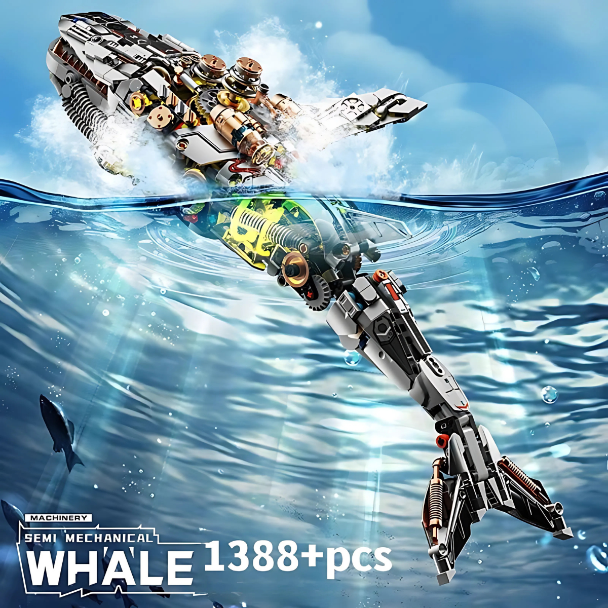 Mechanical Whale Model Kit with LED – STEM Building Toy (Age 6+)