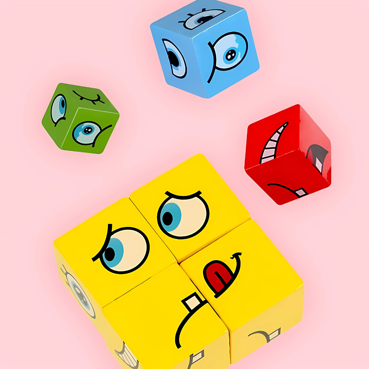 Face-Changing Wooden Cube Puzzle – Montessori Logic & Reaction Game for Kids (Age 3+)