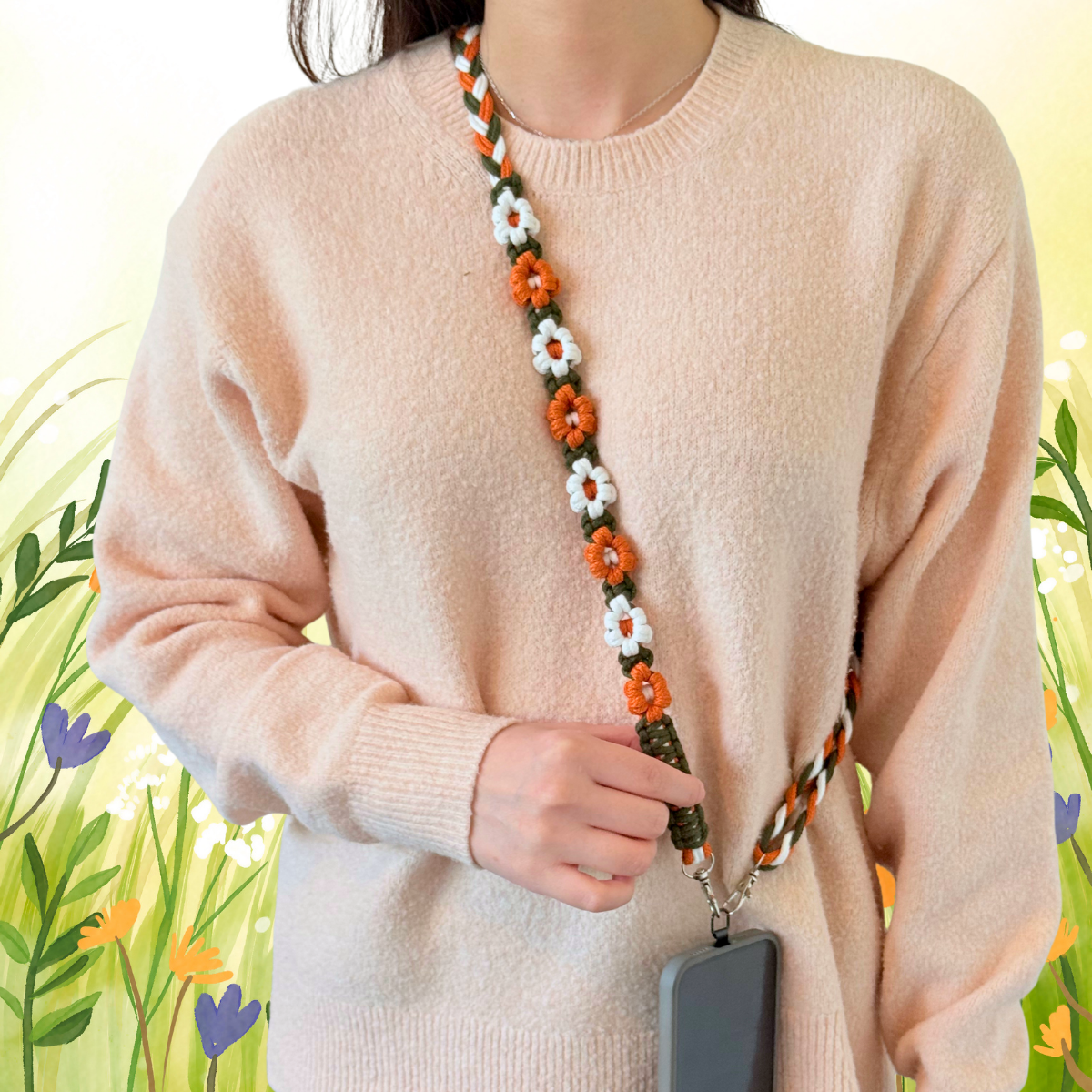 Flower Braided Universial Phone Lanyard – Handmade Cotton Strap | 5 Colour Options