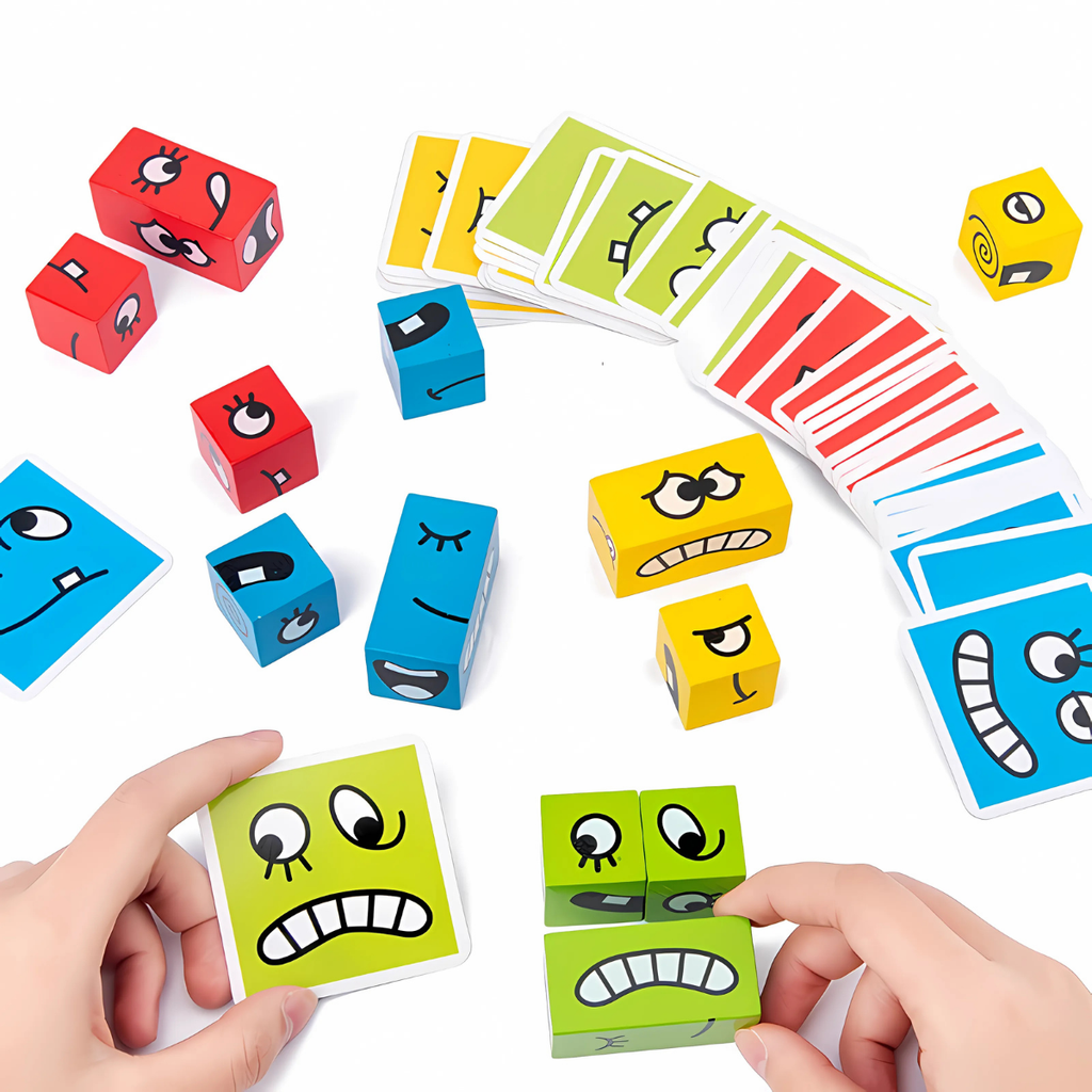 Face-Changing Wooden Cube Puzzle – Montessori Logic & Reaction Game for Kids (Age 3+)