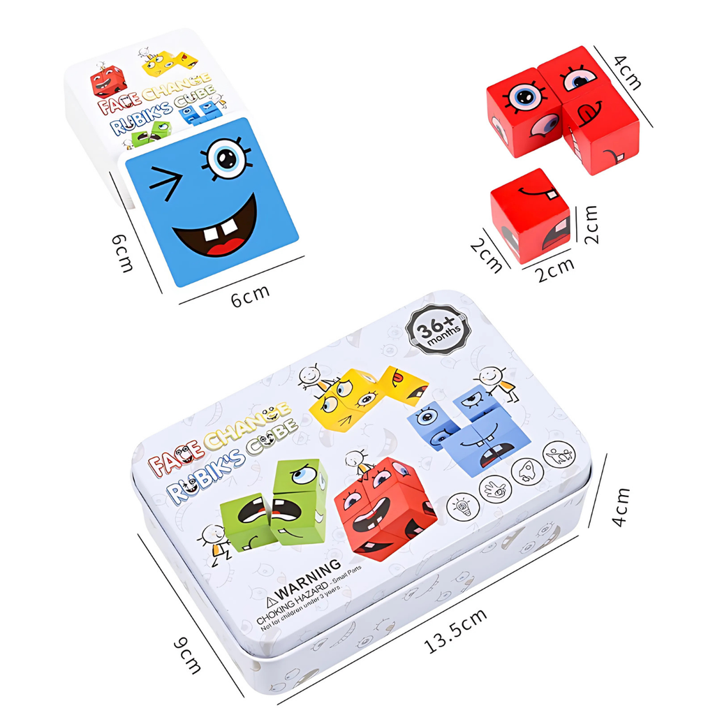 Face-Changing Wooden Cube Puzzle – Montessori Logic & Reaction Game for Kids (Age 3+)