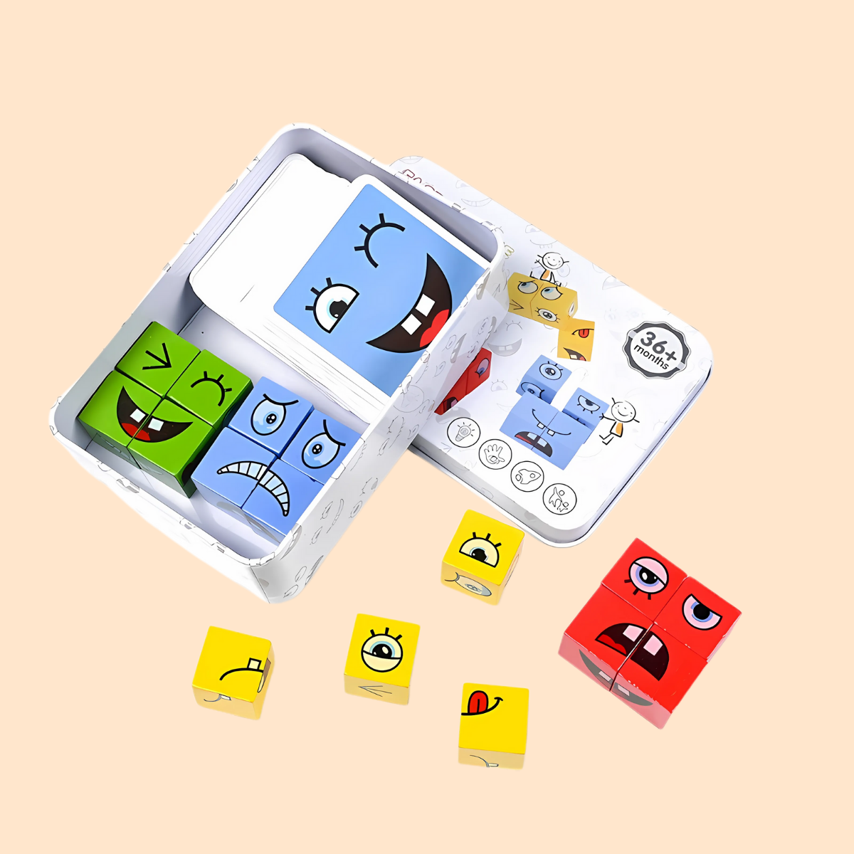 Face-Changing Wooden Cube Puzzle – Montessori Logic & Reaction Game for Kids (Age 3+)