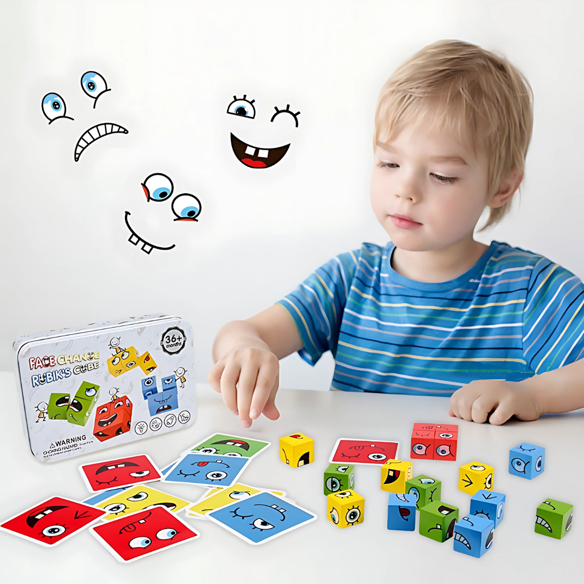 Face-Changing Wooden Cube Puzzle – Montessori Logic & Reaction Game for Kids (Age 3+)