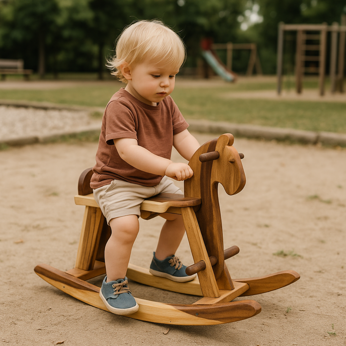Rocking Wooden Horse – Montessori Baby Toy (Age 3+)